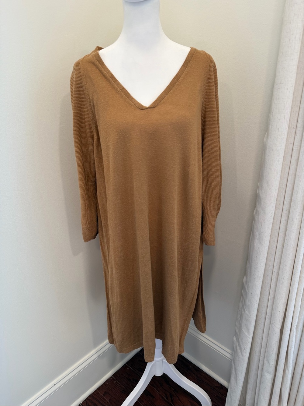 J. Jill Linen Women's Large Pullover Tunic‎ Dress Brown Quiet Luxury 3/4 Sleeve